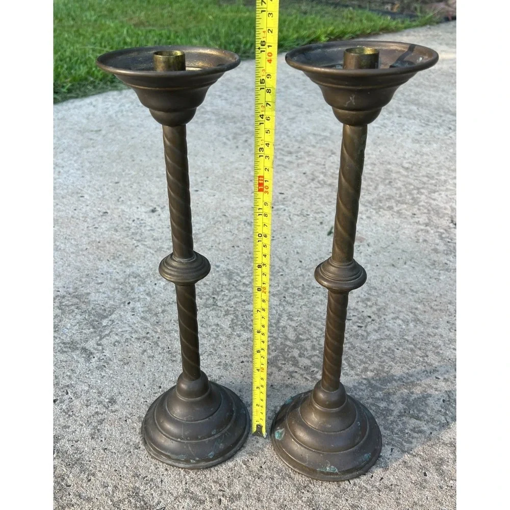 Vintage Brass Barley Twist Candlesticks Pair 18